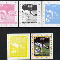 Benin 2007 Baseball #03 deluxe sheet with Olympic Rings & Disney Character, the set of 5 imperf progressive proofs comprising the 4 individual colours plus all 4-colour composite, unmounted mint