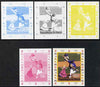 Benin 2007 Baseball #04 deluxe sheet with Olympic Rings & Disney Character, the set of 5 imperf progressive proofs comprising the 4 individual colours plus all 4-colour composite, unmounted mint
