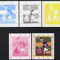 Benin 2007 Baseball #04 deluxe sheet with Olympic Rings & Disney Character, the set of 5 imperf progressive proofs comprising the 4 individual colours plus all 4-colour composite, unmounted mint