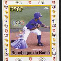 Benin 2007 Baseball #05 individual imperf deluxe sheet with Olympic Rings & Disney Character unmounted mint