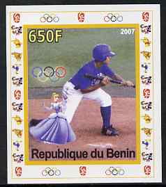 Benin 2007 Baseball #05 individual imperf deluxe sheet with Olympic Rings & Disney Character unmounted mint