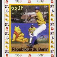 Benin 2007 Baseball #06 individual imperf deluxe sheet with Olympic Rings & Disney Character unmounted mint
