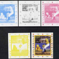 Benin 2007 Baseball #06 deluxe sheet with Olympic Rings & Disney Character, the set of 5 imperf progressive proofs comprising the 4 individual colours plus all 4-colour composite, unmounted mint