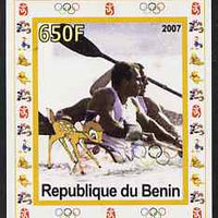 Benin 2007 Rowing #03 individual imperf deluxe sheet with Olympic Rings & Disney Character unmounted mint