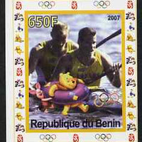 Benin 2007 Rowing #05 individual imperf deluxe sheet with Olympic Rings & Disney Character unmounted mint