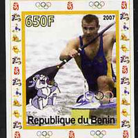 Benin 2007 Rowing #06 individual imperf deluxe sheet with Olympic Rings & Disney Character unmounted mint
