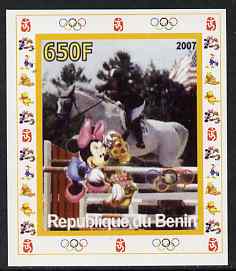 Benin 2007 Equestrian #03 individual imperf deluxe sheet with Olympic Rings & Disney Character unmounted mint