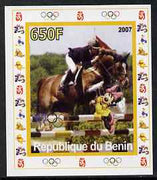 Benin 2007 Equestrian #04 individual imperf deluxe sheet with Olympic Rings & Disney Character unmounted mint