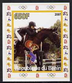 Benin 2007 Equestrian #05 individual imperf deluxe sheet with Olympic Rings & Disney Character unmounted mint