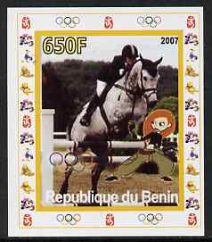 Benin 2007 Equestrian #06 individual imperf deluxe sheet with Olympic Rings & Disney Character unmounted mint