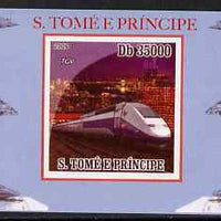 St Thomas & Prince Islands 2009 Modern Trains #3 - TGV individual imperf deluxe sheet unmounted mint. Note this item is privately produced and is offered purely on its thematic appeal