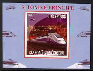 St Thomas & Prince Islands 2009 Modern Trains #3 - TGV individual imperf deluxe sheet unmounted mint. Note this item is privately produced and is offered purely on its thematic appeal