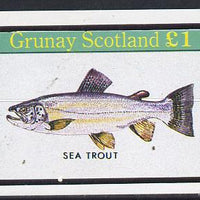 Grunay 1982 Fish (Sea Trout) imperf souvenir sheet (£1 value) unmounted mint