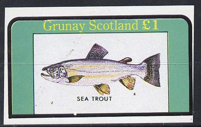Grunay 1982 Fish (Sea Trout) imperf souvenir sheet (£1 value) unmounted mint