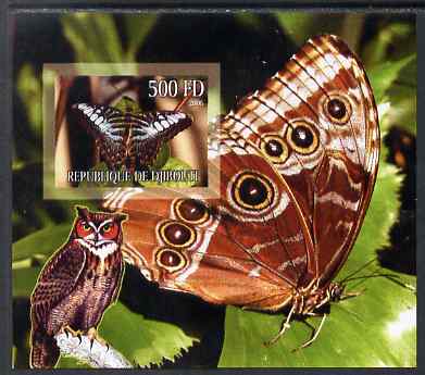Djibouti 2006 Owl & Butterfly #2 imperf m/sheet unmounted mint. Note this item is privately produced and is offered purely on its thematic appeal