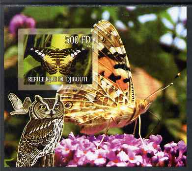 Djibouti 2006 Owl & Butterfly #4 imperf m/sheet unmounted mint. Note this item is privately produced and is offered purely on its thematic appeal