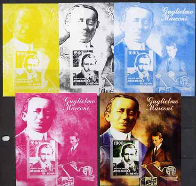 Benin 2006 Guglielmo Marconi #1 m/sheet, the set of 5 imperf progressive proofs comprising the 4 individual colours plus all 4-colour composite, unmounted mint