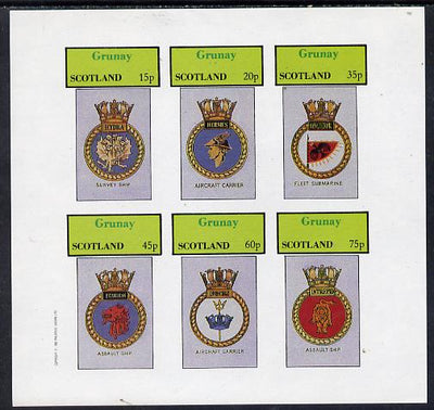 Grunay 1982 Ships Crests #2 (Survey Ship, Assault Ship, Carrier etc) imperf set of 6 values (15p to 75p) unmounted mint