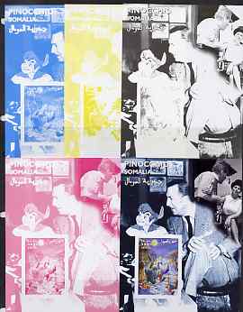 Somalia 2001 Pinocchio & Walt Disney #5 s/sheet, the set of 5 imperf progressive proofs comprising the 4 individual colours plus all 4-colour composite, unmounted mint