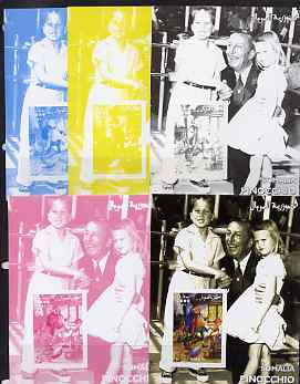 Somalia 2001 Pinocchio & Walt Disney #1 s/sheet, the set of 5 imperf progressive proofs comprising the 4 individual colours plus all 4-colour composite, unmounted mint
