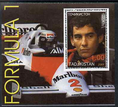 Tadjikistan 2001 Formula 1 perf s/sheet showing Ayrton Senna unmounted mint