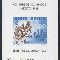 Mexico 1965 Olympic Games (1st Issue) imperf m/sheet showing Ball game unmounted mint without gum as issued, SG MS 1107