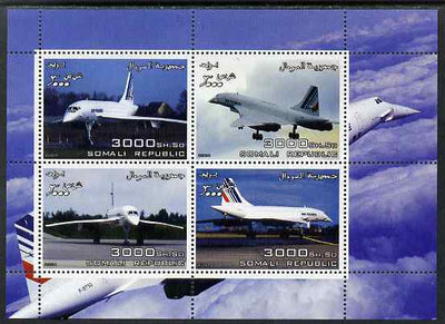 Somalia 2004 Concorde perf sheetlet containing 4 values unmounted mint. Note this item is privately produced and is offered purely on its thematic appeal