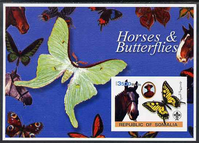 Somalia 2003 Horses & Butterflies (also showing Baden Powell and Scout & Guide Logos) imperf s/sheet unmounted mint