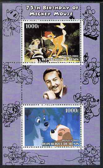 Benin 2004 75th Birthday of Mickey Mouse - Lady & the Tramp perf sheetlet containing 2 values plus label, unmounted mint