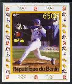 Benin 2007 Baseball #07 individual imperf deluxe sheet with Olympic Rings & Disney Character unmounted mint. Note this item is privately produced and is offered purely on its thematic appeal
