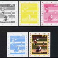 Benin 2007 Baseball #08 deluxe sheet with Olympic Rings & Disney Character, the set of 5 imperf progressive proofs comprising the 4 individual colours plus all 4-colour composite, unmounted mint