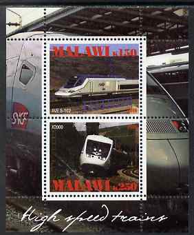 Malawi 2009 High Speed Trains #2 perf sheetlet containing 2 values (AVE S-102 and X2000) unmounted mint