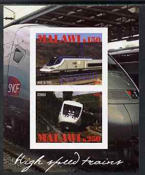 Malawi 2009 High Speed Trains #2 imperf sheetlet containing 2 values (AVE S-102 and X2000) unmounted mint