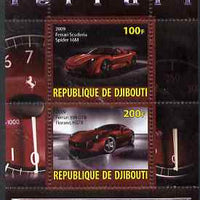 Djibouti 2009 Ferrari Cars #1 perf sheetlet containing 2 values (Spider 16M & 599 GTB) unmounted mint