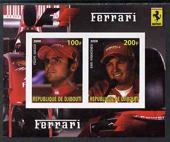 Djibouti 2009 Ferrari F1 Drivers imperf sheetlet containing 2 values (Massa & Raikkonen) unmounted mint
