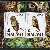 Malawi 2009 Owls #1 perf sheetlet containing 2 values unmounted mint