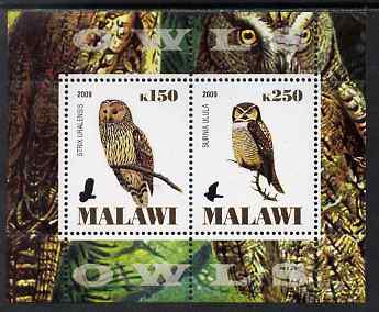Malawi 2009 Owls #1 perf sheetlet containing 2 values unmounted mint