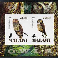 Malawi 2009 Owls #1 imperf sheetlet containing 2 values unmounted mint