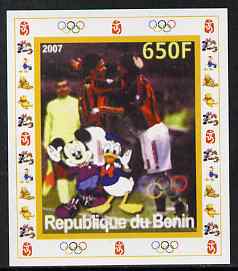Benin 2007 Football #1 - individual imperf deluxe sheet with Olympic Rings & Disney Character unmounted mint. Note this item is privately produced and is offered purely on its thematic appeal