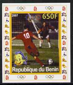 Benin 2007 Football #2 - individual imperf deluxe sheet with Olympic Rings & Disney Character unmounted mint. Note this item is privately produced and is offered purely on its thematic appeal