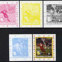 Benin 2007 Football #2 - individual deluxe sheet with Olympic Rings & Disney Character - the set of 5 imperf progressive proofs comprising the 4 individual colours plus all 4-colour composite, unmounted mint