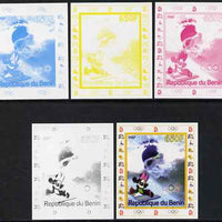 Benin 2007 Swimming #1 - individual deluxe sheet with Olympic Rings & Disney Character - the set of 5 imperf progressive proofs comprising the 4 individual colours plus all 4-colour composite, unmounted mint