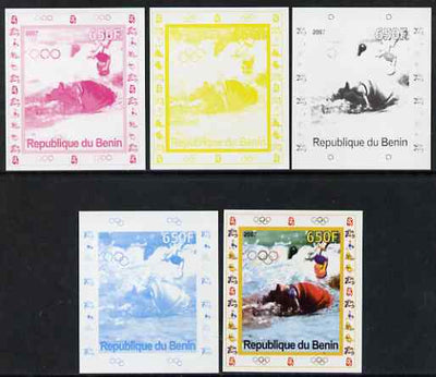 Benin 2007 Swimming #2 - individual deluxe sheet with Olympic Rings & Disney Character - the set of 5 imperf progressive proofs comprising the 4 individual colours plus all 4-colour composite, unmounted mint