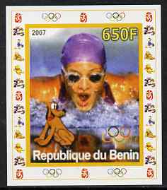 Benin 2007 Swimming #3 - individual imperf deluxe sheet with Olympic Rings & Disney Character unmounted mint. Note this item is privately produced and is offered purely on its thematic appeal