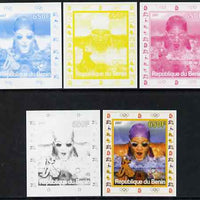 Benin 2007 Swimming #3 - individual deluxe sheet with Olympic Rings & Disney Character - the set of 5 imperf progressive proofs comprising the 4 individual colours plus all 4-colour composite, unmounted mint