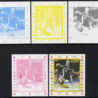 Benin 2007 Badminton - individual deluxe sheet with Olympic Rings & Disney Character - the set of 5 imperf progressive proofs comprising the 4 individual colours plus all 4-colour composite, unmounted mint