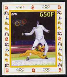 Benin 2007 Fencing - individual imperf deluxe sheet with Olympic Rings & Disney Character unmounted mint. Note this item is privately produced and is offered purely on its thematic appeal