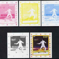 Benin 2007 Fencing - individual deluxe sheet with Olympic Rings & Disney Character - the set of 5 imperf progressive proofs comprising the 4 individual colours plus all 4-colour composite, unmounted mint