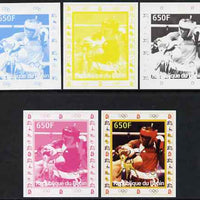 Benin 2007 Boxing - individual deluxe sheet with Olympic Rings & Disney Character - the set of 5 imperf progressive proofs comprising the 4 individual colours plus all 4-colour composite, unmounted mint