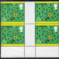 Great Britain 1992 Protection of the Environment - 24p Acid Rain positional gutter block of 4, one stamp with large dot by value, unmounted mint SG1629 var